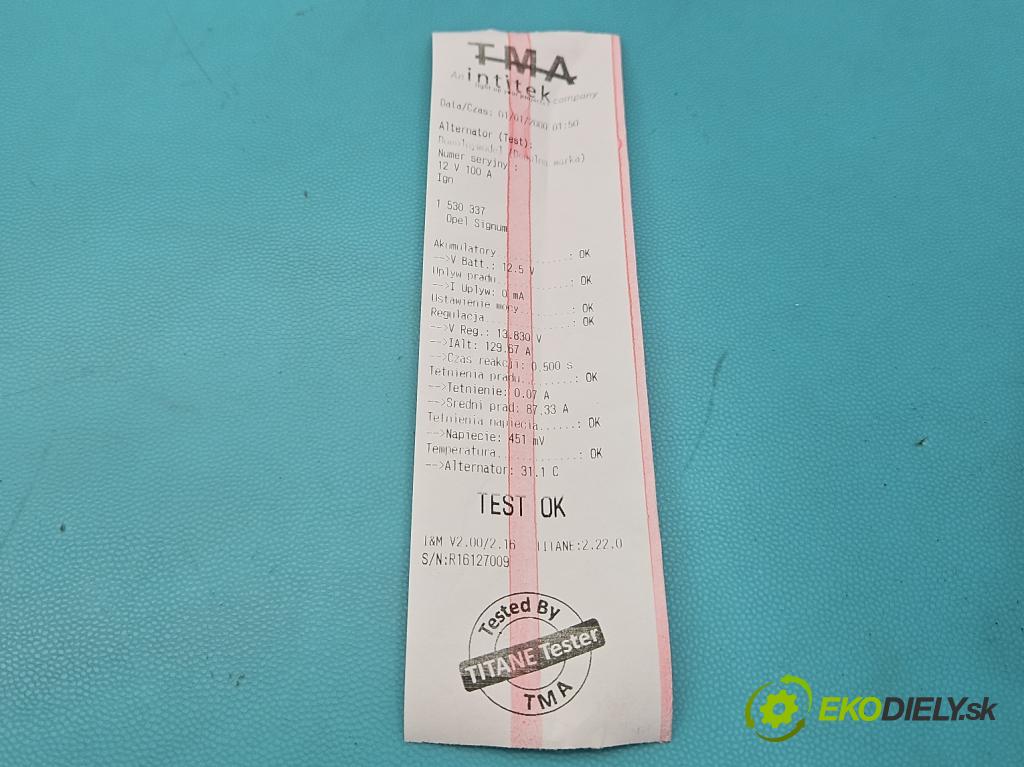 Opel Signum 1.9 cdti 120 HP manual 88 kW 1910 cm3 5- Alternator 93180098 (Alternátor)