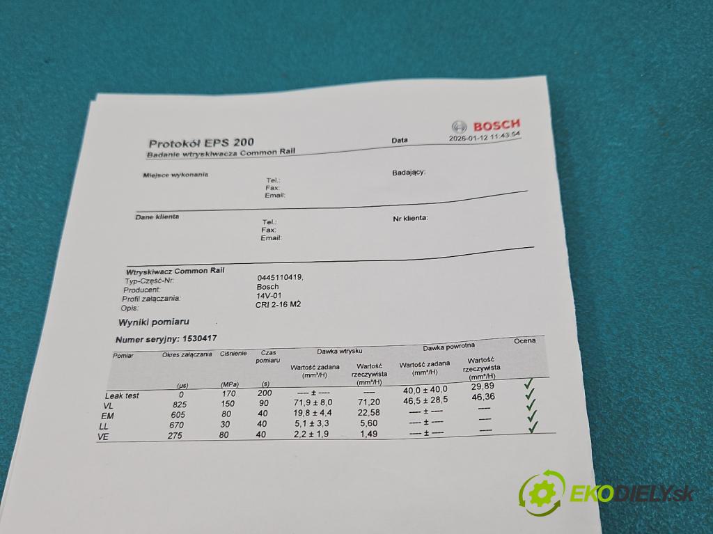 Fiat Freemont 2.0 JTD 170 HP automatic 125 kW 1956 cm3 5- vstrek 0445110419 (Vstrekovač paliva)