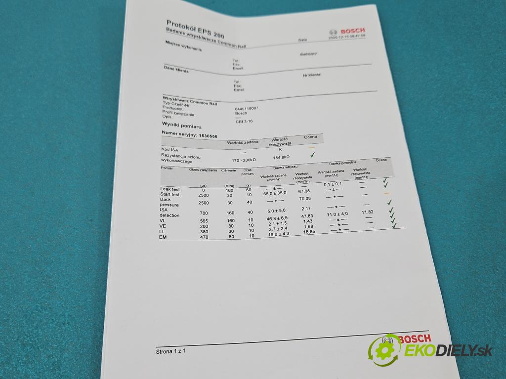 Nissan Primastar 2001-2014 2.0 dci 114 HP manual 84 kW 1995 cm3 5- vstrek 0445115007 (Vstrekovač paliva)