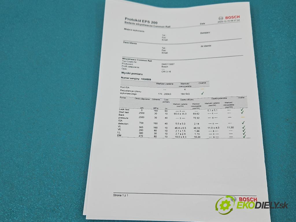 Nissan Primastar 2001-2014 2.0 dci 114 HP manual 84 kW 1995 cm3 5- vstrek 0445115007 (Vstrekovač paliva)
