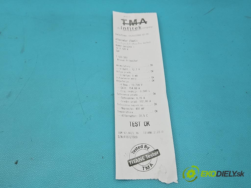 Nissan Primastar 2001-2014 2.0 dci 114 HP manual 84 kW 1995 cm3 5- Alternator  (Alternátor)