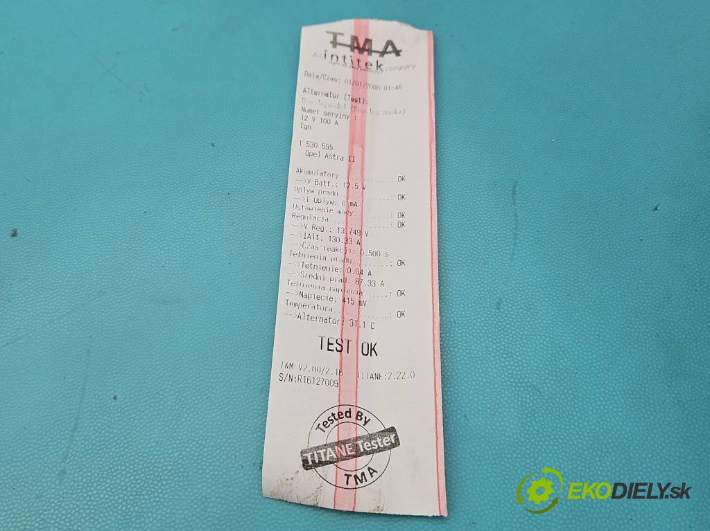 Opel Astra II 1998-2009 1.6 16v 101 HP manual 74 kW 1598 cm3 5- Alternator 90561971 (Alternátor)