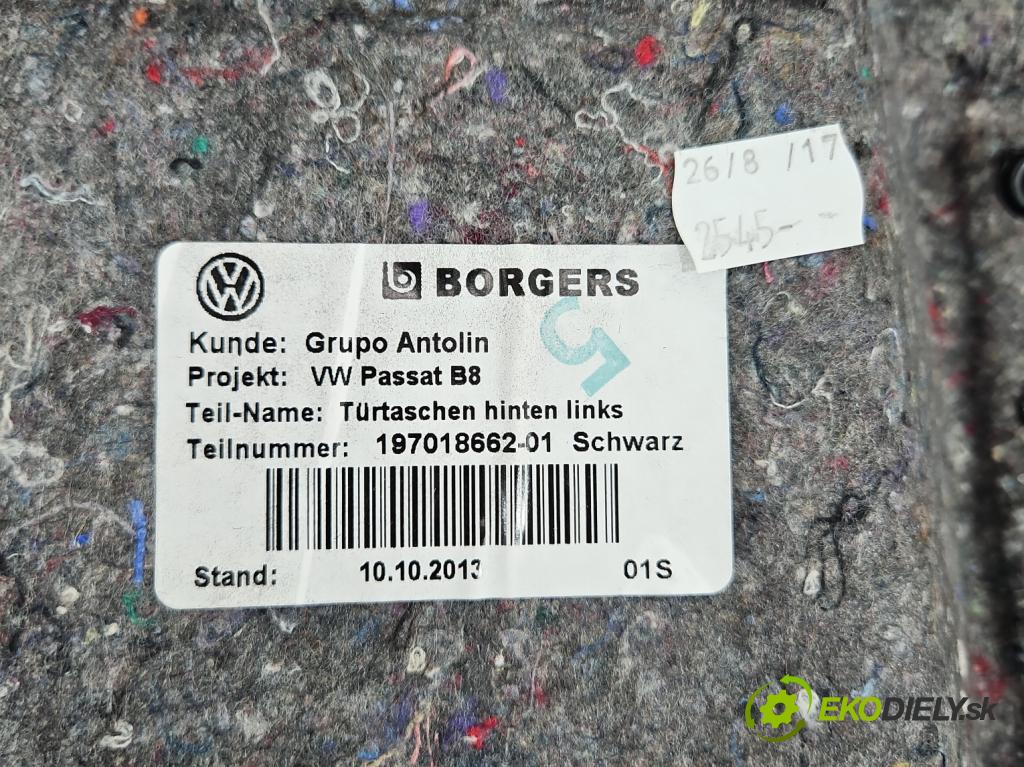 Vw Passat B8 2014 - 1.4 tsi 125 HP manual 92 kW 1395 cm3 4- Čalounictví: dvere zadné ľavé 3G0867419