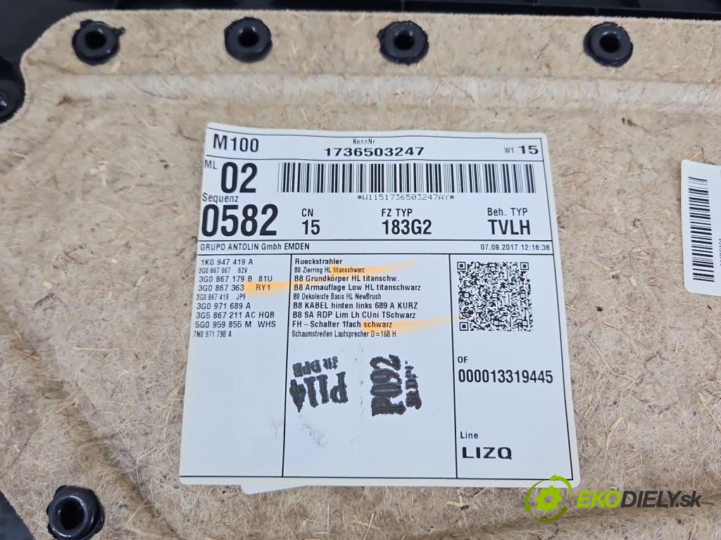 Vw Passat B8 2014 - 1.4 tsi 125 HP manual 92 kW 1395 cm3 4- Čalounictví: dvere zadné ľavé 3G0867419