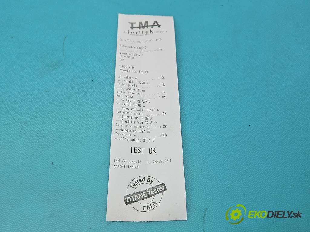 Toyota Corolla E11 1997-2002 1.4 vvti 97KM manual 71 kW 1398 cm3 3- Alternator 27060-22060 (Alternátor)