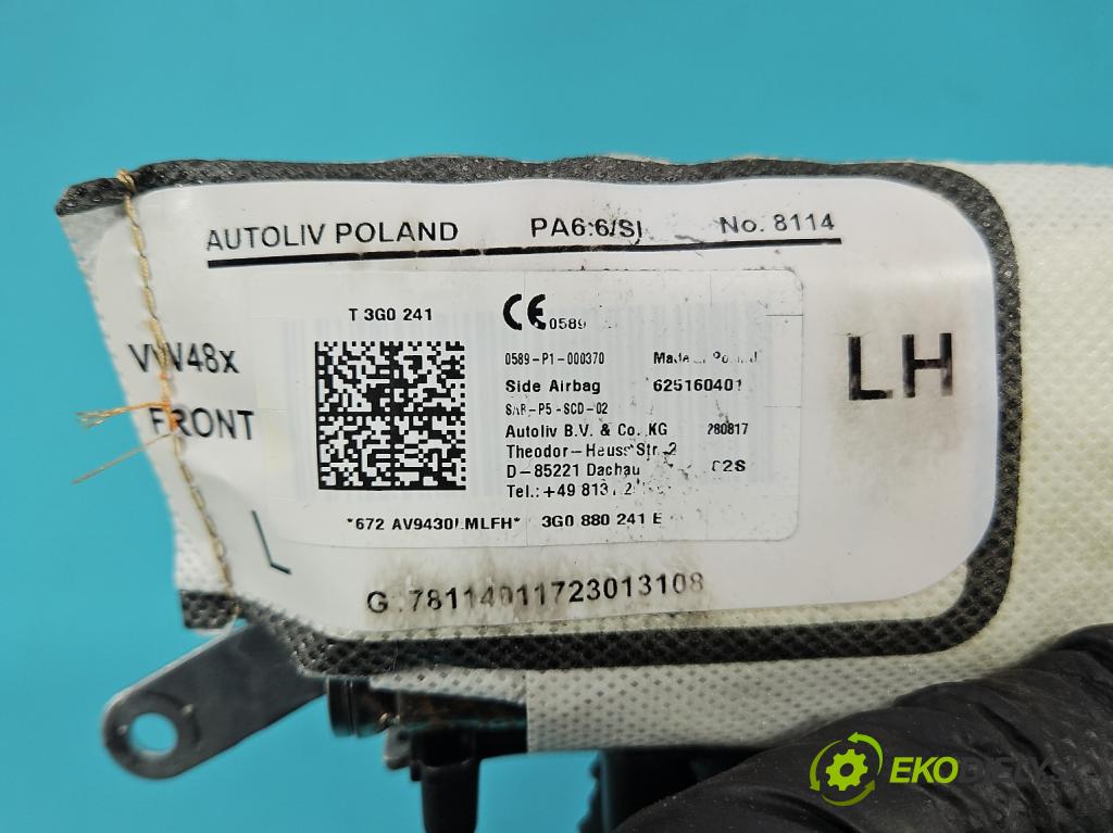 Vw Passat B8 2014 - 1.4 tsi 125 HP manual 92 kW 1395 cm3 4- airbag vzduch: kreslo: 3G0880241E