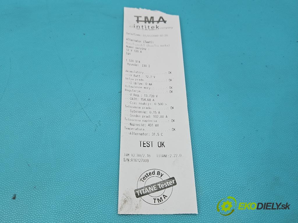 Hyundai I30 I 2007-2012 1.6 crdi 115 HP manual 84.6 kW 1582 cm3 5- Alternator 2655475 (Alternátor)