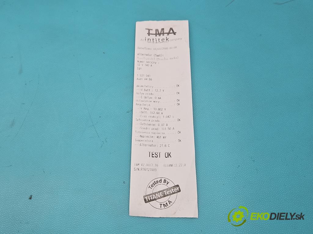 Audi A4 B8 2007-2015 2.0 TDI (CAGA) 143 HP manual 105 kW 1968 cm3 5- Alternator 03G903016E (Alternátor)