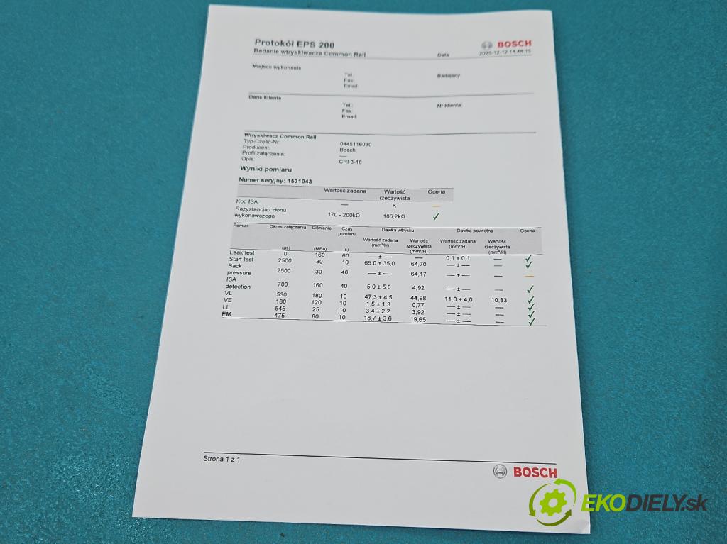 Audi A4 B8 2007-2015 2.0 TDI (CAGA) 143 HP manual 105 kW 1968 cm3 5- vstrek 0445116030 (Vstrekovač paliva)