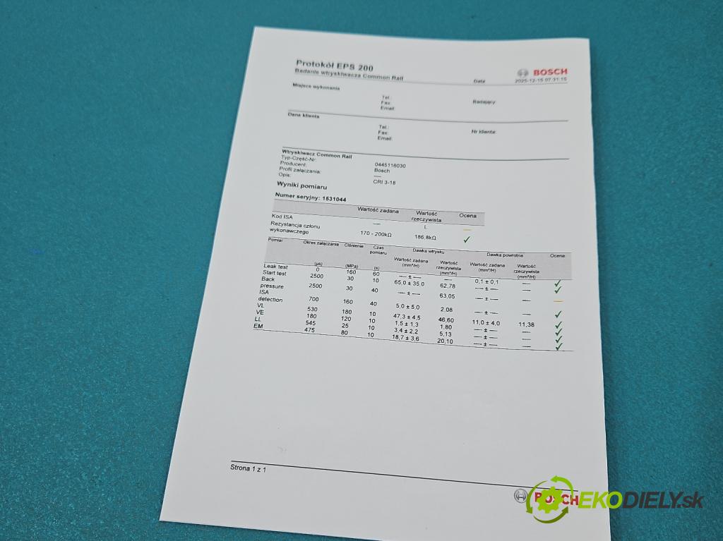 Audi A4 B8 2007-2015 2.0 TDI (CAGA) 143 HP manual 105 kW 1968 cm3 5- vstrek 0445116030 (Vstrekovač paliva)