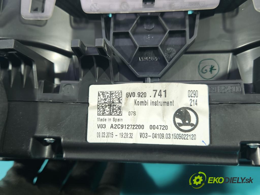 Skoda Fabia III 2014- 2021 1.4 TDI 105 HP manual 77 kW 1422 cm3 5- prístrojovka/ budíky 6V0920741 (Prístrojová doska)