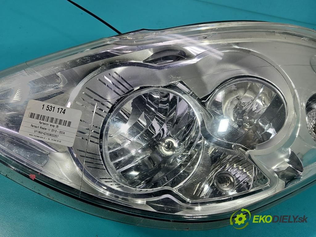Renault Master III 2010-2024 2.3 DCI 163 HP manual 120 kW 2299 cm3 3- Reflektor: ľavý 260600051R (Kľučka dverí ostatné)