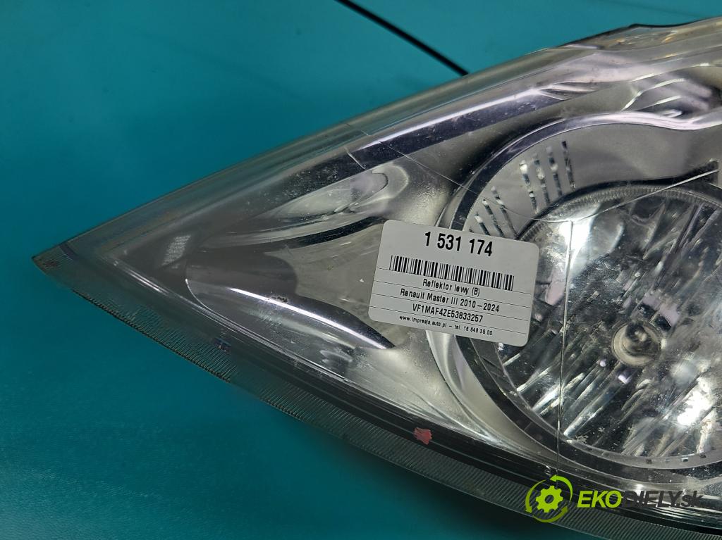 Renault Master III 2010-2024 2.3 DCI 163 HP manual 120 kW 2299 cm3 3- Reflektor: ľavý 260600051R (Kľučka dverí ostatné)