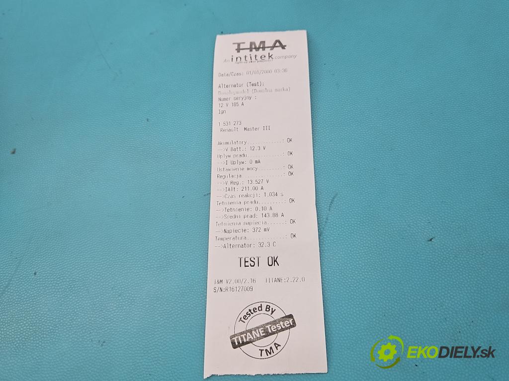 Renault Master III 2010-2024 2.3 DCI 163 HP manual 120 kW 2299 cm3 3- Alternator 231008137R (Alternátor)