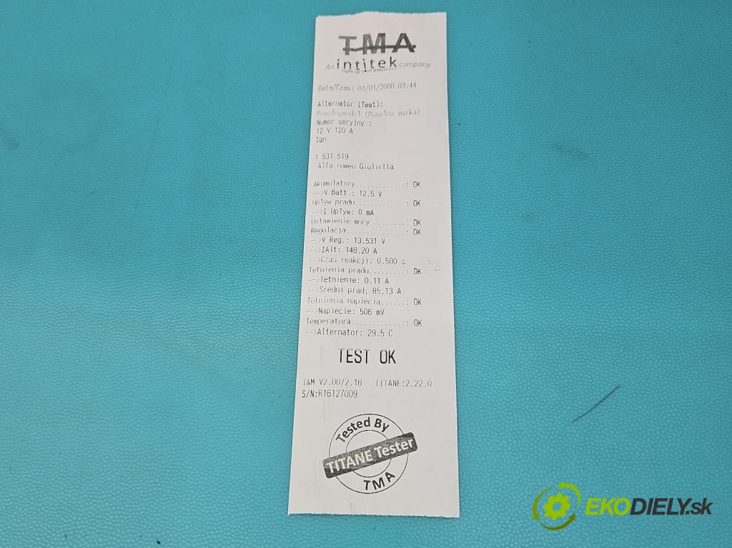 Alfa romeo Giulietta 1.4 T 170 HP manual 125 kW 1368 cm3 5- Alternator 51854903 (Alternátor)