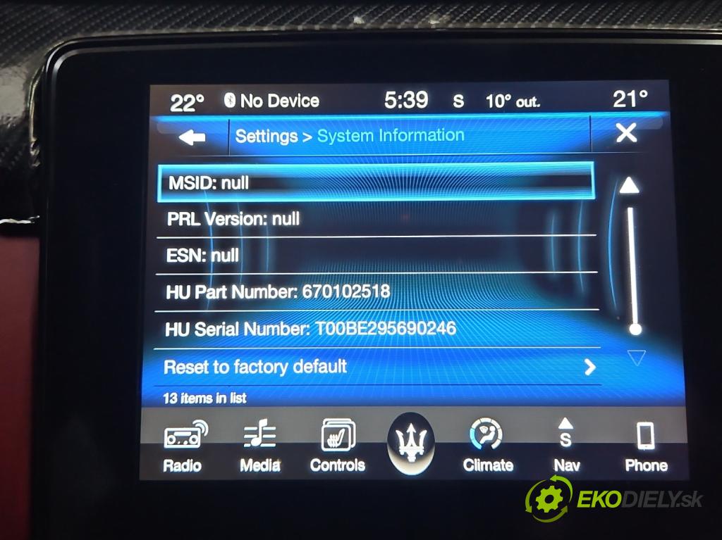 Maserati Quattroporte VI 13- 3.0 V6 automatic 301 kW 2979 cm3 4- Zobrazit: 670100905 (Prístrojová doska)