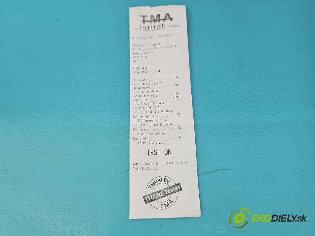 Fiat Punto Grande 1.4 8v 77 HP manual 57 kW 1368 cm3 5- Alternator  (Alternátor)