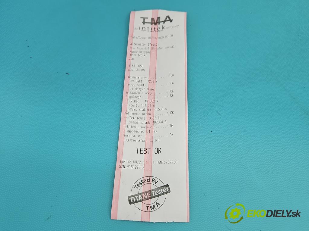 Audi A4 B6 2000-2004 1.9 tdi 131 HP manual 96 kW 1896 cm3 5- Alternator 028903029R (Alternátor)