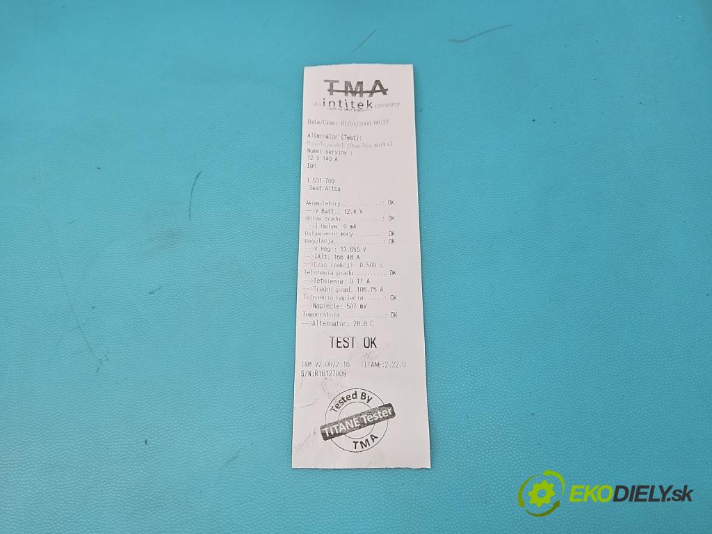 Seat Altea 1.9 tdi (BXE) 105 HP manual 77 kW 1896 cm3 5- Alternator 06F903023C (Alternátor)