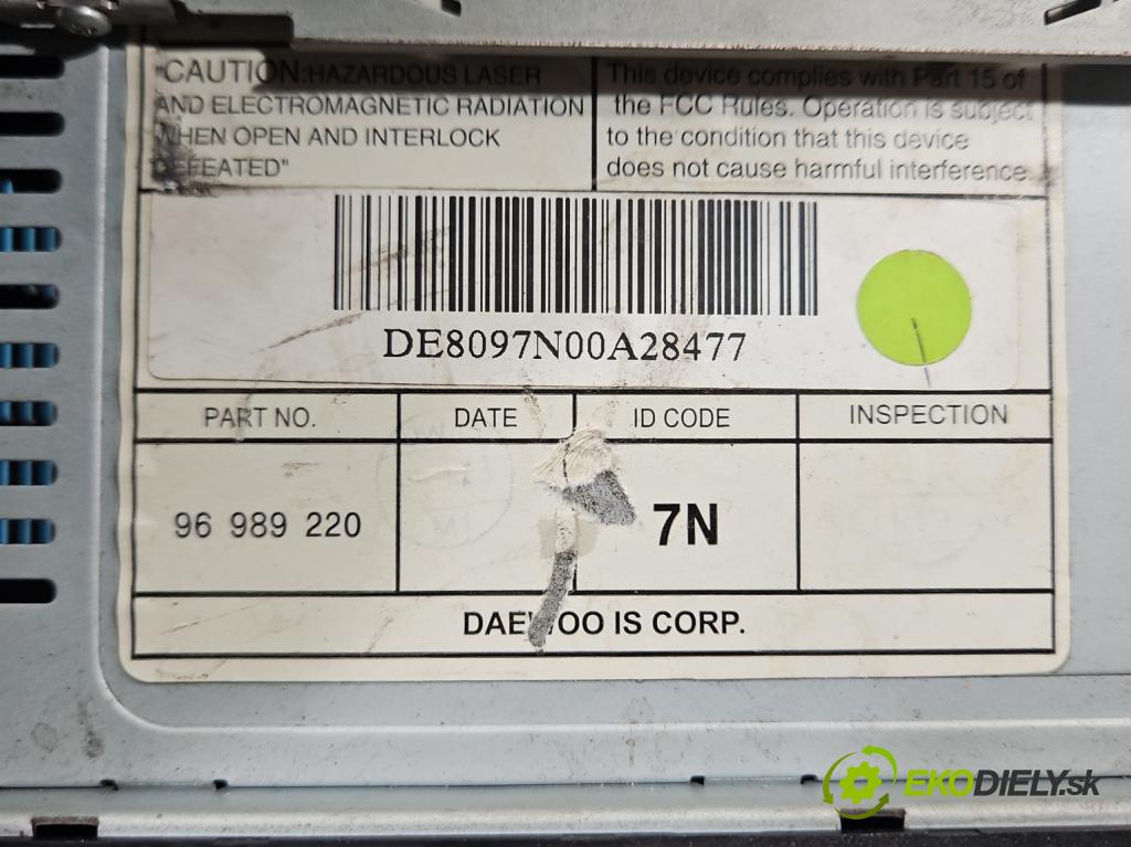 Chevrolet Aveo T250 2006-2011 1.2b 72 HP manual 53 kW 1150 cm3 4- Radio originál 96989220
