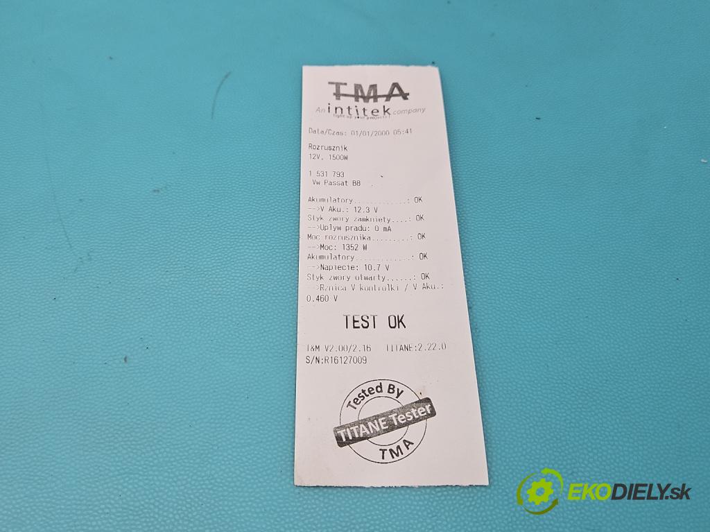 Vw Passat B8 2014 - 1.4 tsi 125 hp manual 92 kW 1395 cm3 4- startér: 02Z911024 (Startér)