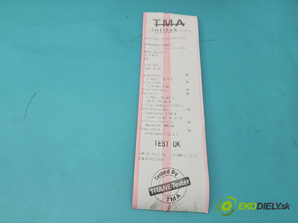 Audi A4 B5 1994-2001 1.9 tdi 110 HP manual 81 kW 1896 cm3 5- Alternator  (Alternátor)