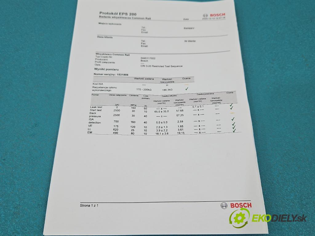 Audi A6 C7 2011-2018 3.0 TDI 204 HP automatic 150 kW 2967 cm3 5- vstrek 0445117022 (Vstrekovač paliva)