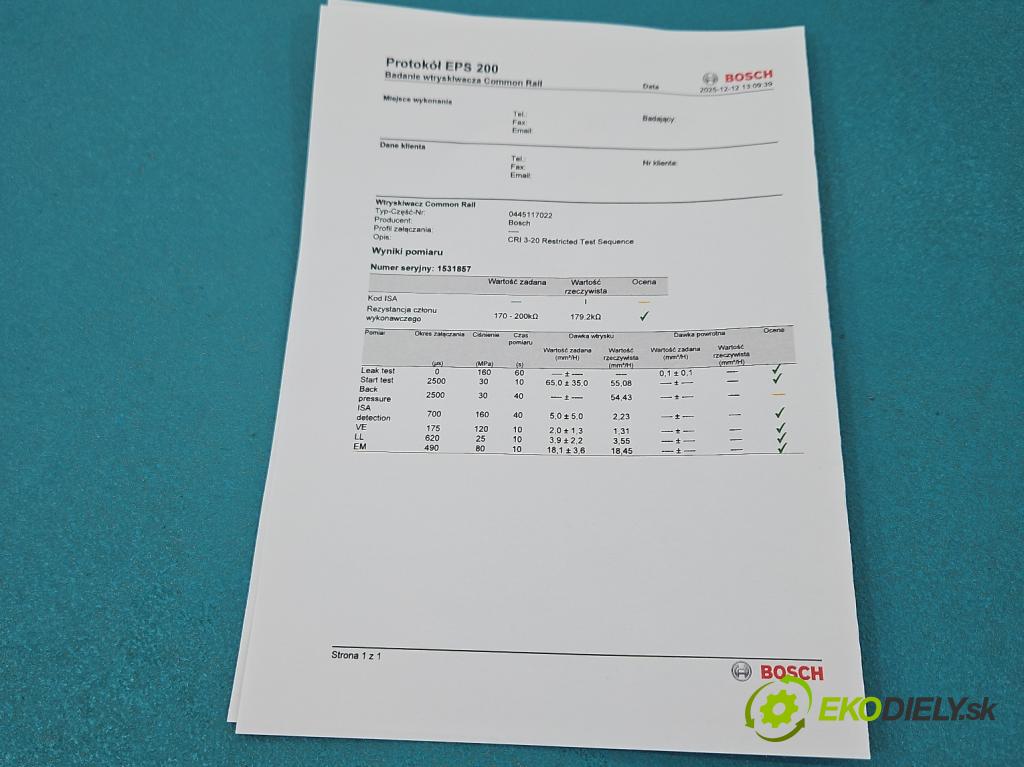 Audi A6 C7 2011-2018 3.0 TDI 204 HP automatic 150 kW 2967 cm3 5- vstrek 0445117022 (Vstrekovač paliva)