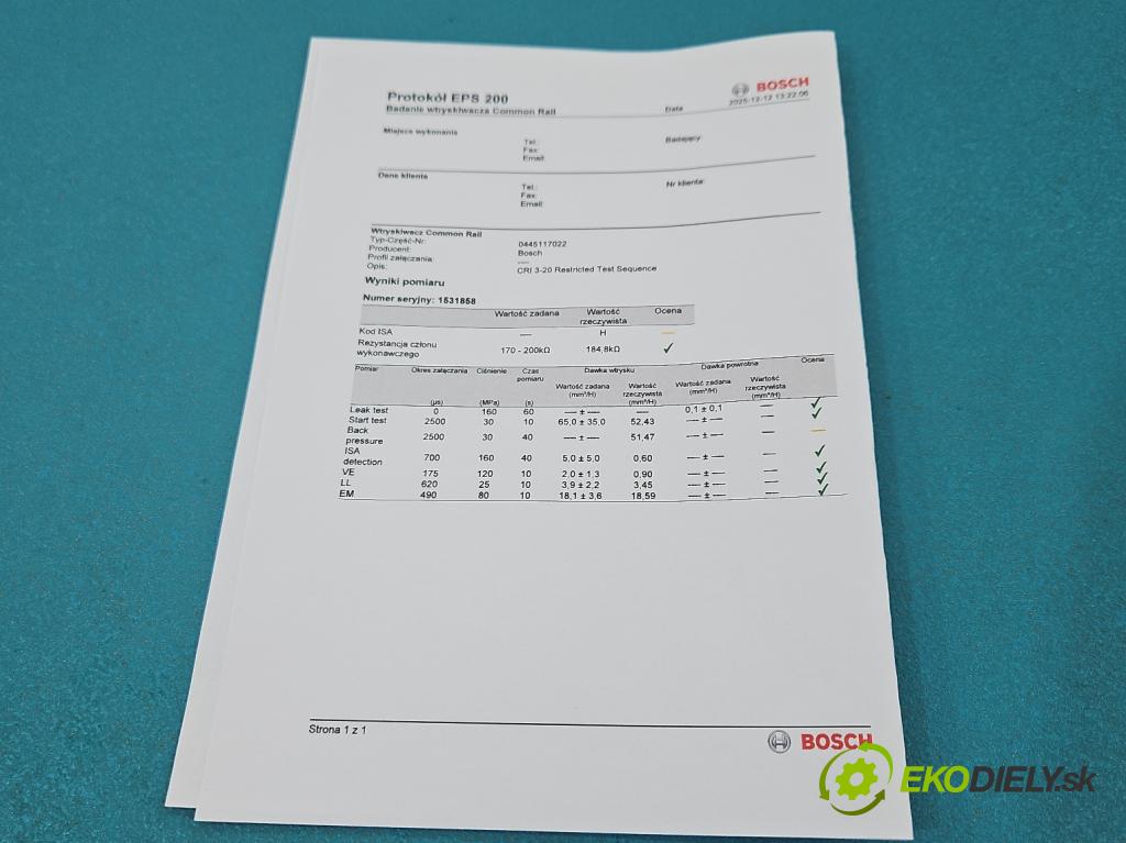Audi A6 C7 2011-2018 3.0 TDI 204 HP automatic 150 kW 2967 cm3 5- vstrek 0445117022 (Vstrekovač paliva)