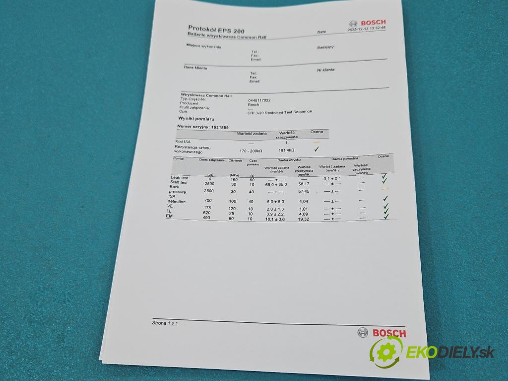 Audi A6 C7 2011-2018 3.0 TDI 204 HP automatic 150 kW 2967 cm3 5- vstrek 0445117022 (Vstrekovač paliva)