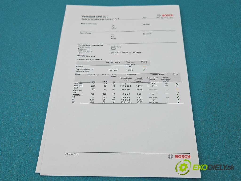 Audi A6 C7 2011-2018 3.0 TDI 204 HP automatic 150 kW 2967 cm3 5- vstrek 0445117022 (Vstrekovač paliva)