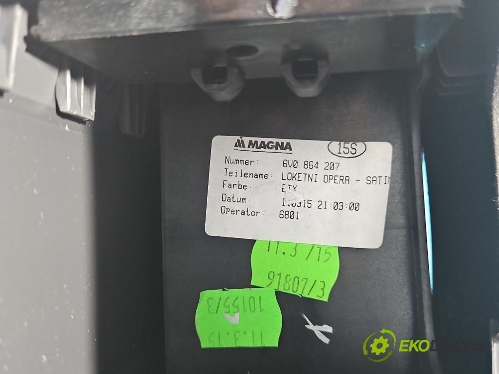 Skoda Fabia III 2014- 2021 1.4 TDI 105 hp manual 77 kW 1422 cm3 5- loketní opěrka 6V0864207 (Loketní opěrka)