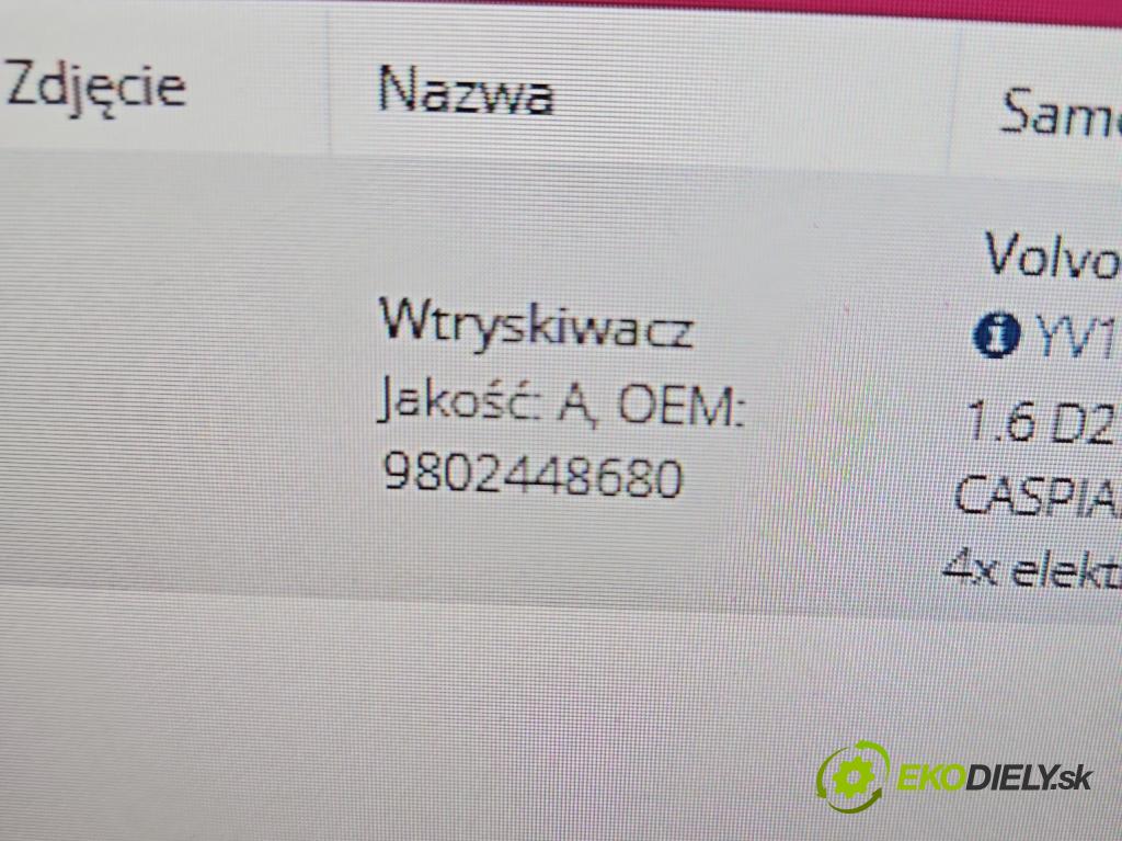 Volvo V40 II 2012-2019 1.6 D2 114 HP manual 84 kW 1560 cm3 5- vstrek 9802448680 (Vstrekovač paliva)