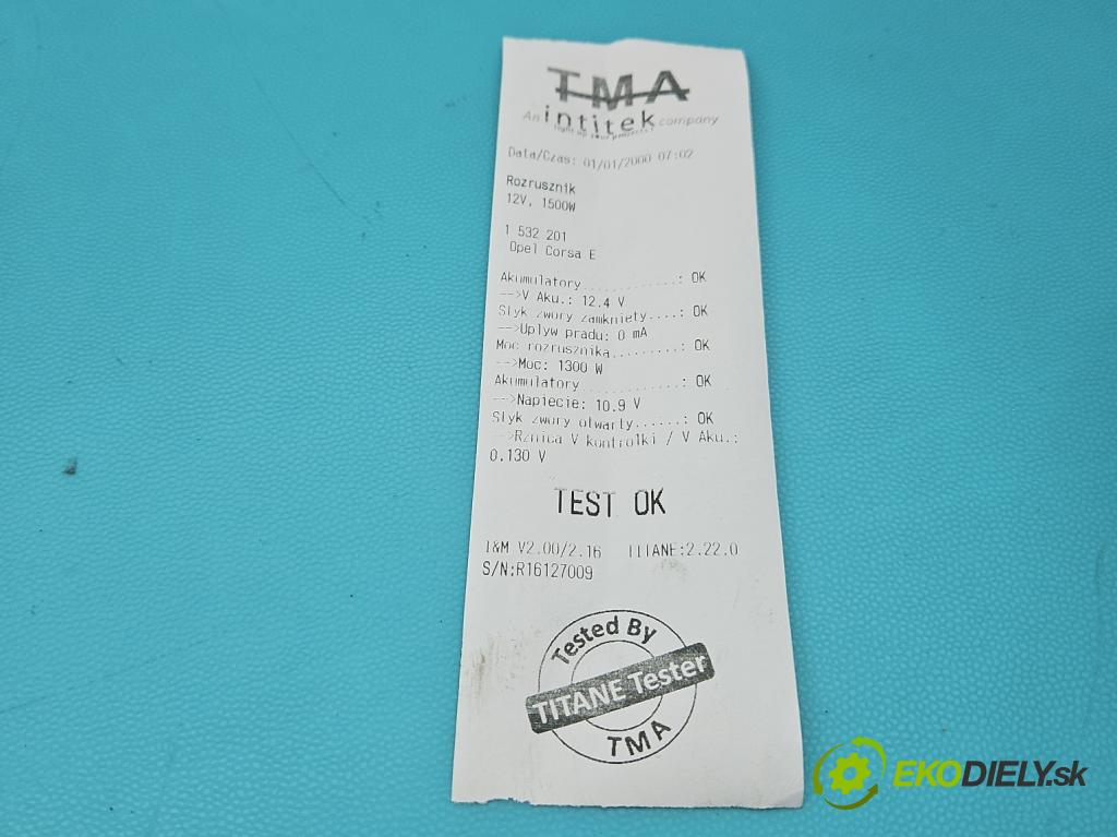 Opel Corsa E 2014-2019 1.4 16V 90 HP manual 66 kW 1398 cm3 5- štartér 0001192087 (Štartér)