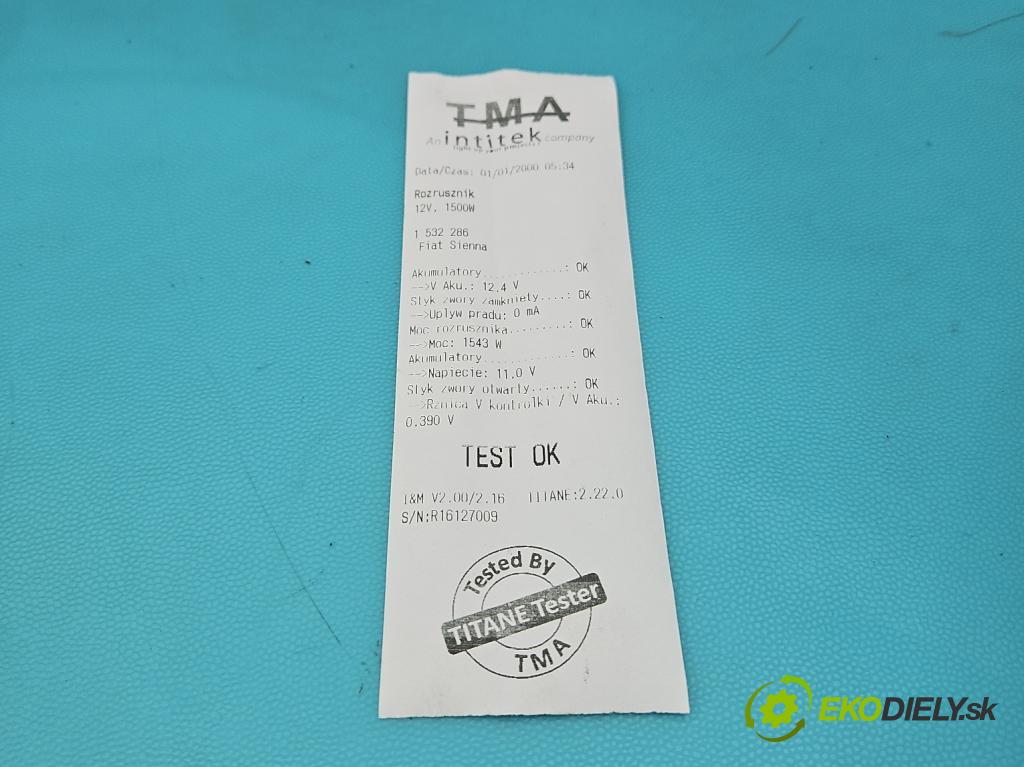 Fiat Siena 1.6 16v 103 HP manual 76 kW 1580 cm3 4- štartér  (Štartér)