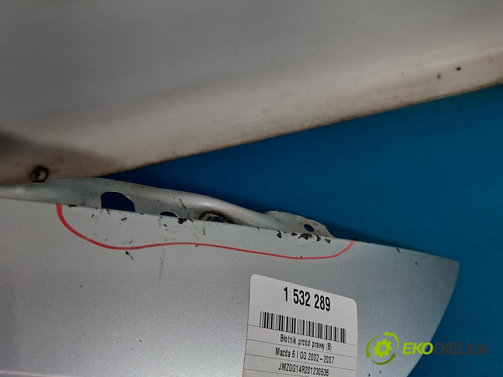 Mazda 6 I GG 2002-2007 2.0 citd 136 HP manual 100 kW 1998 cm3 5- blatník predné pravý  (Kľučka dverí ostatné)