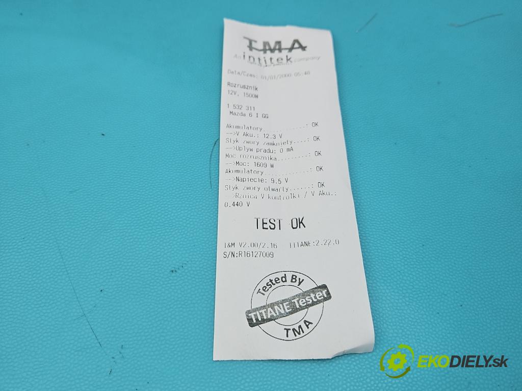 Mazda 6 I GG 2002-2007 2.0 citd 136 HP manual 100 kW 1998 cm3 5- štartér M002T88671 (Štartér)