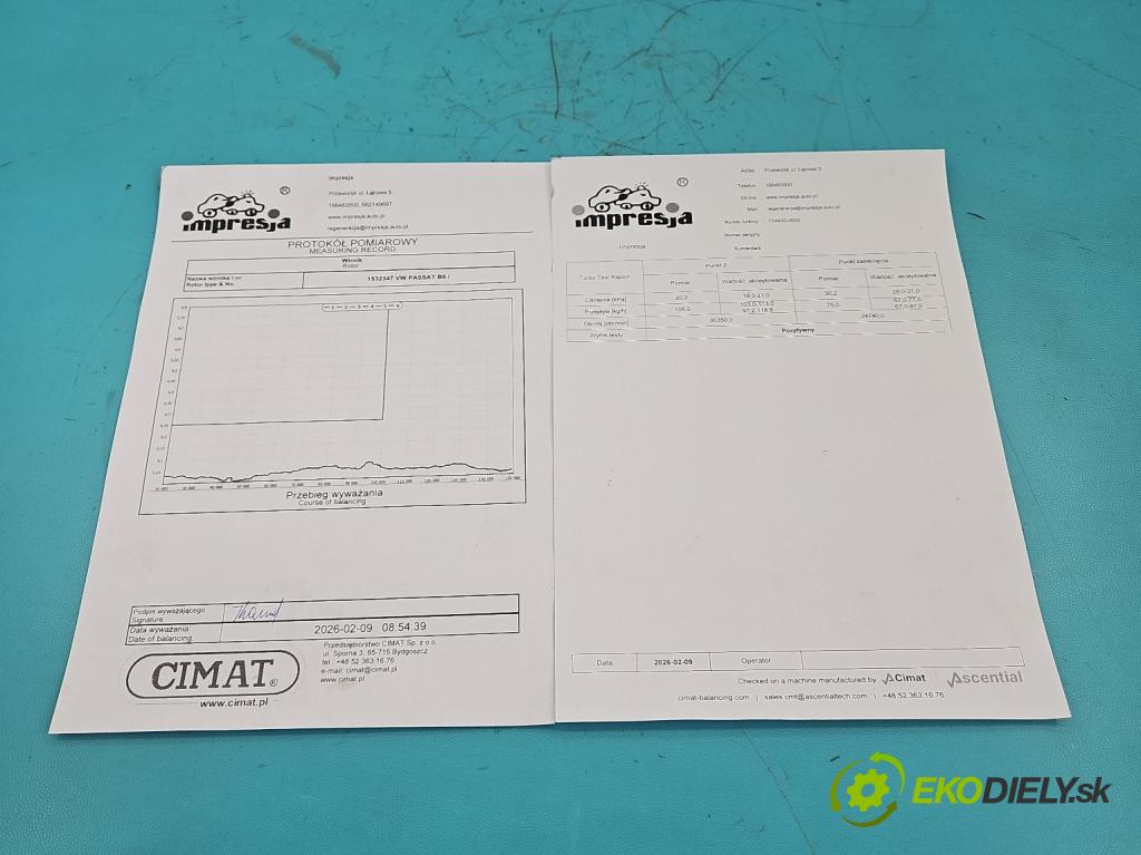 Vw Passat B6 2005-2010 2.0 tdi 140 hp manual 103 kW 1968 cm3 4- Turbodmychadlo repasováno 724930