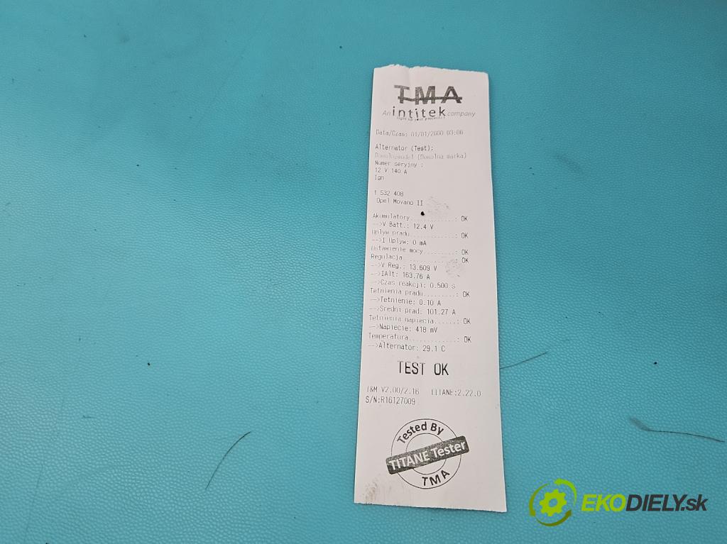 Opel Movano II 2003-2010 2.5 cdti 99 HP manual 73 kW 2463 cm3 5- Alternator  (Alternátor)