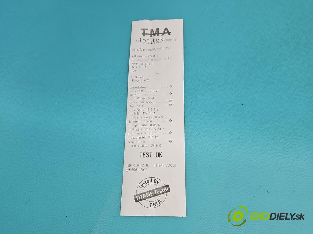 Peugeot 807 2002-2014 2.0 16V 140 HP manual 103 kW 1997 cm3 5- Alternator 9649846880 (Alternátor)