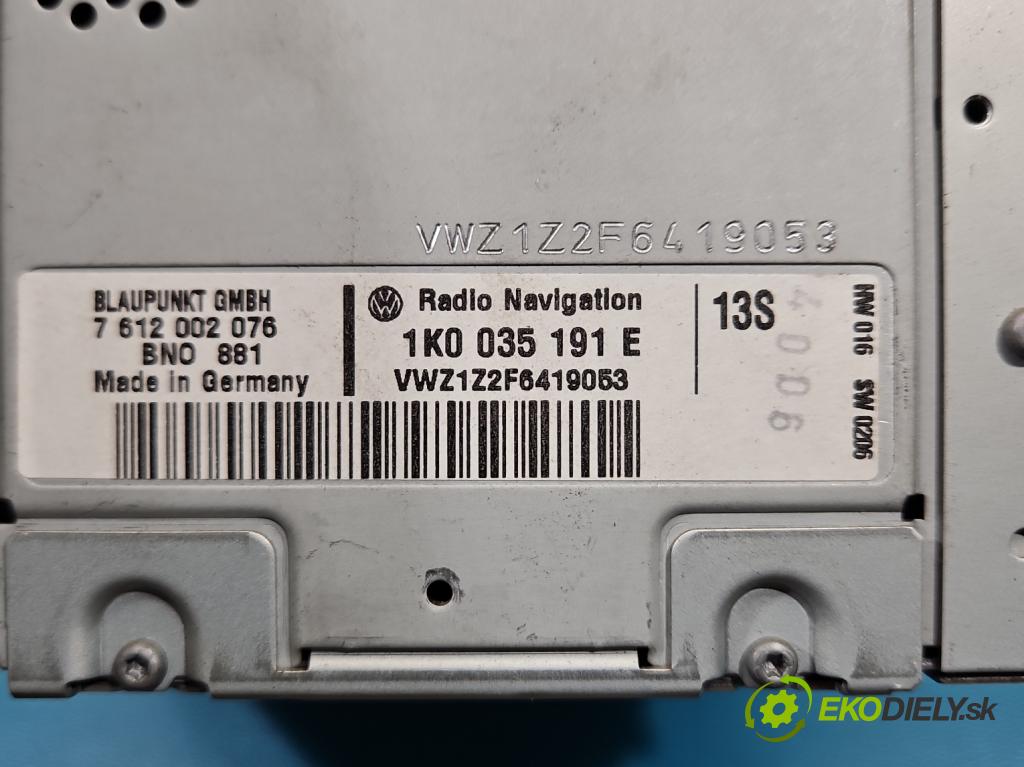 Vw Touran I 2003-2015 2.0 TDI 136 HP manual 100 kW 1968 cm3 5- Radio originál 1K0035191E