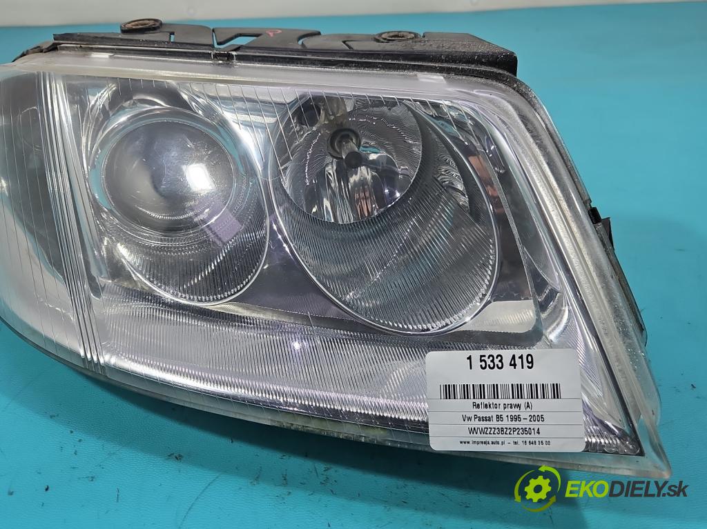 Vw Passat B5 1995-2005 1.9 TDI 101 HP automatic 74 kW 1896 cm3 5- Reflektor: pravý  (Svetlo predné pravé)