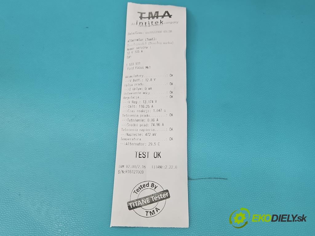 Ford Focus Mk1 1998-2004 1.6 16v 101 HP manual 74 kW 1596 cm3 5- Alternator 3N1110300AE (Alternátor)