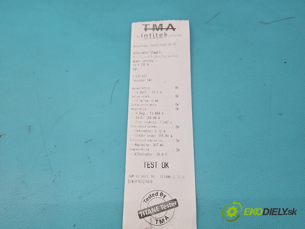 Hyundai I40 1.7 crdi 136 HP manual 100 kW 1685 cm3 5- Alternator 37300-2A800 (Alternátor)