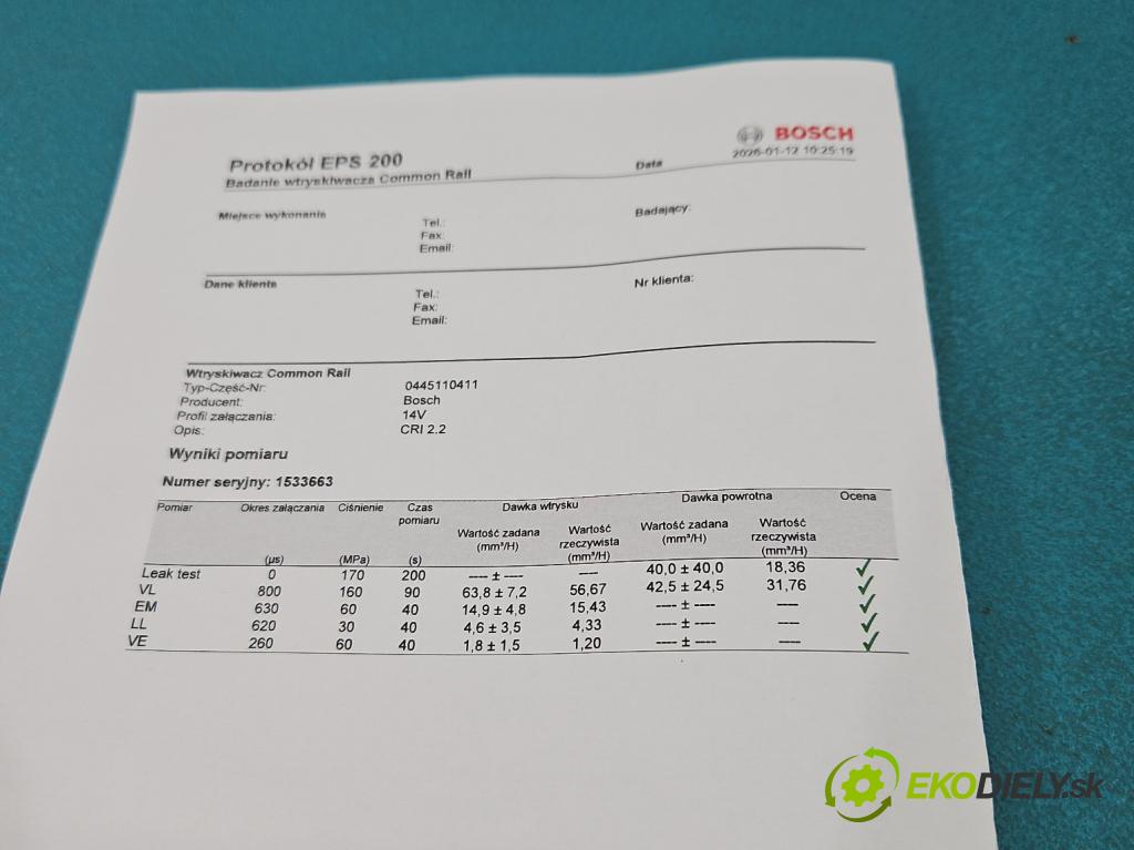 Hyundai I40 1.7 crdi 136 HP manual 100 kW 1685 cm3 5- vstrek 0445110320 (Vstrekovač paliva)