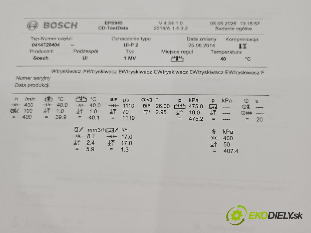 Vw Touran I 2003-2015 2.0 TDI AZV 136 HP manual 100 kW 1968 cm3 5- vstrekovacie čerpadlo 0414720404 (Vstrekovač paliva)