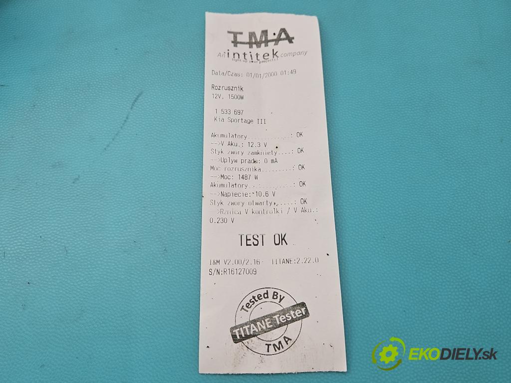 Kia Sportage III 2010-2015 1.6 GDI 135 HP manual 99 kW 1591 cm3 5- štartér 36100-2B220 (Štartér)