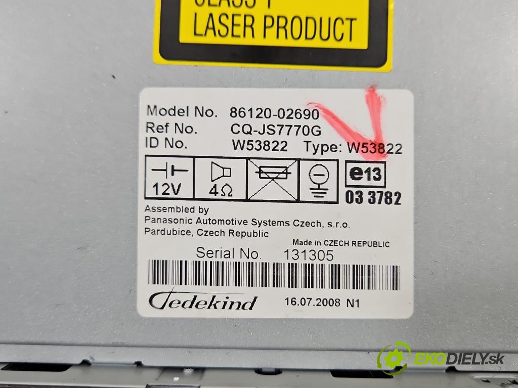 Toyota Corolla E15 2007-2014 1.6 vvti 124hp manual 91 kW 1598 cm3 4- Radio originál 86120-02690