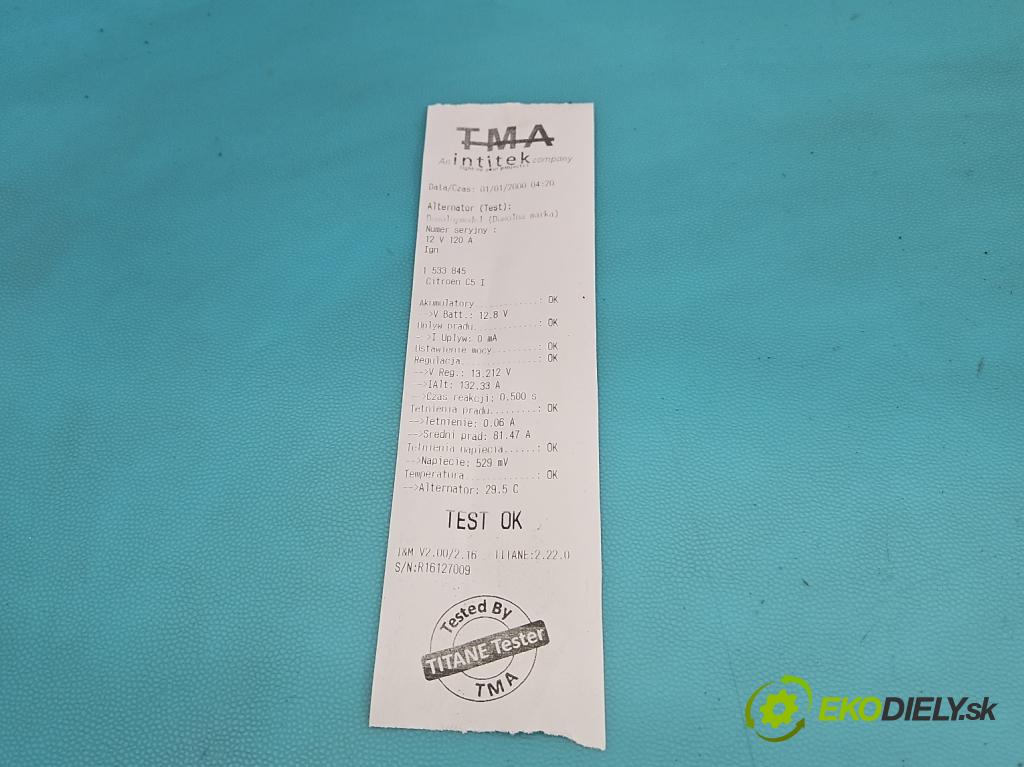 Citroen C5 I 2001-2008 1.8 16V 125 HP manual 92 kW 1749 cm3 5- Alternator 9649846880 (Alternátor)