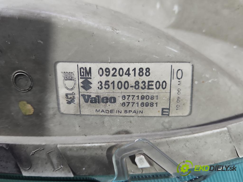 Opel Agila A 2000-2007 1.2 16V 75 HP manual 55 kW 1199 cm3 5- Reflektor: pravý 09204188 (Svetlo predné pravé)